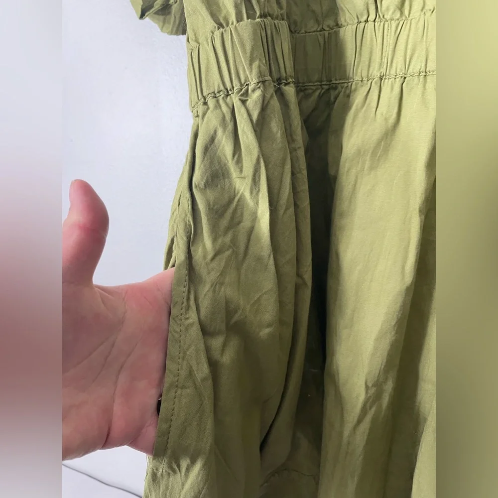 Free people Free est Full-Time Fun Mini Dress in Olive Green Sz L Cotton Poplin - Picture 5 of 11